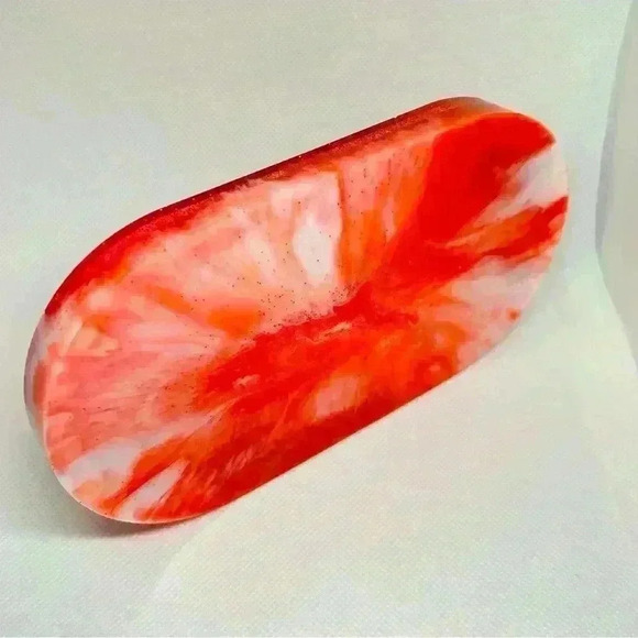 Hand Crafted Red Marbled, Red Glitter, and Golden Inner Rim Resin Trinklet Tray - Picture 3 of 3